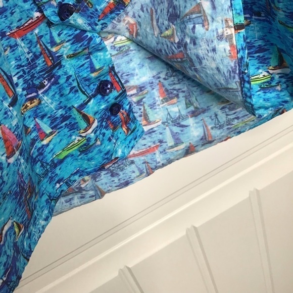 Jared Lang Blue Sail Boat Button Up Shirt. - Picture 6 of 9